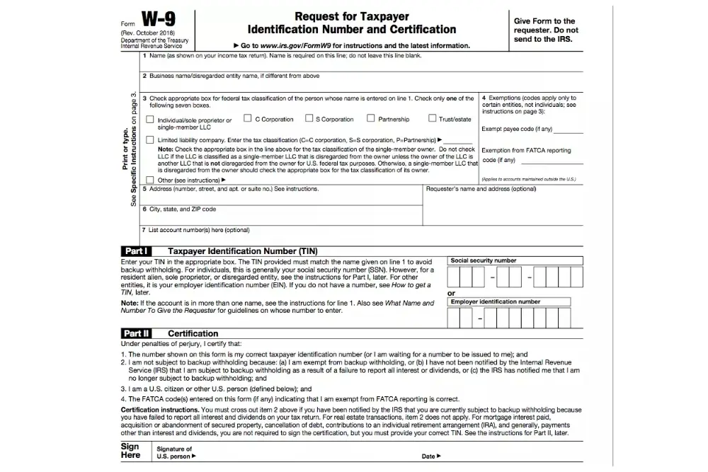 image of W-9 form